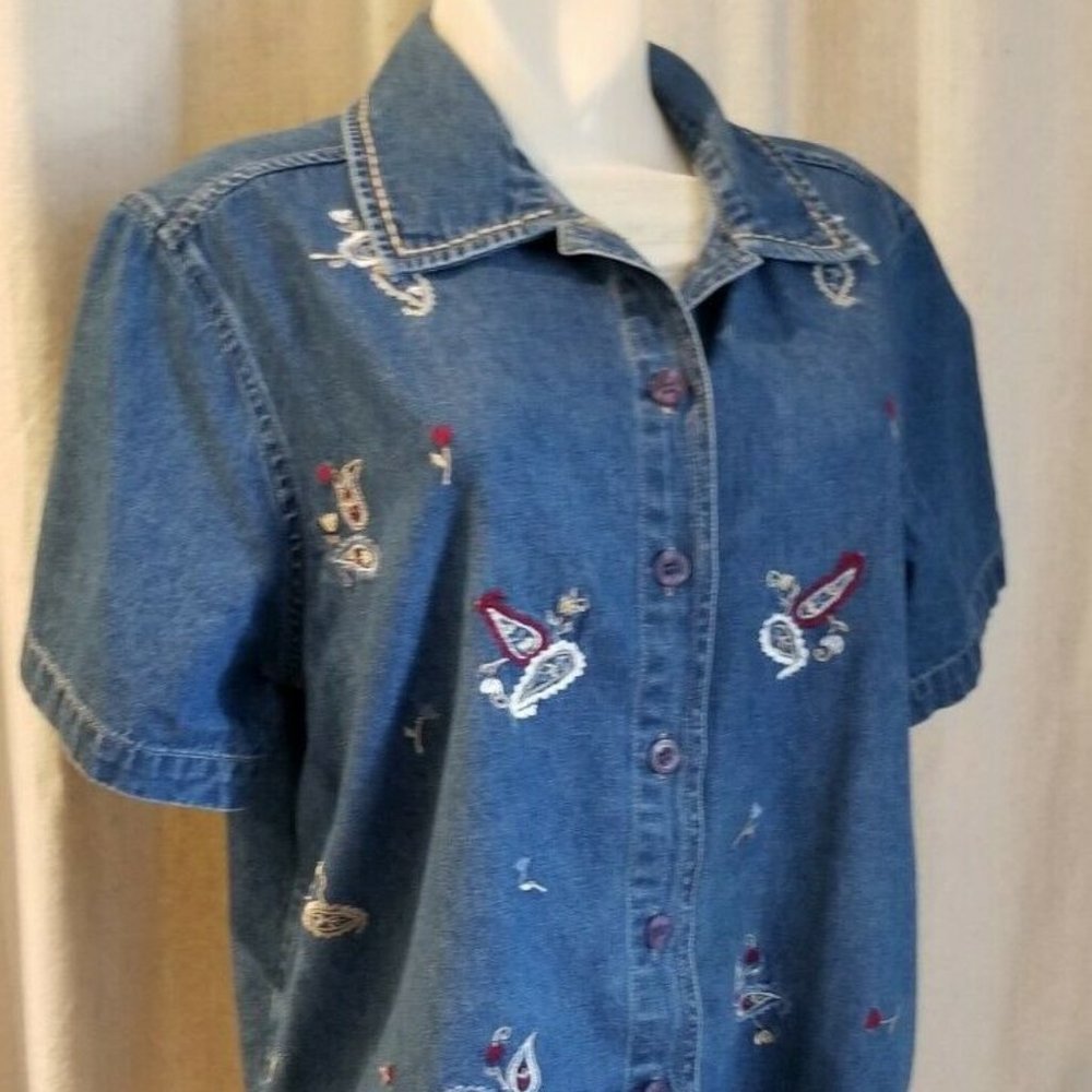 ERIKA CO Denim Jean Button Up Short Sleeve Top M